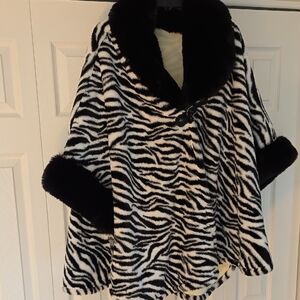 Zebra Print Faux Fur Cape